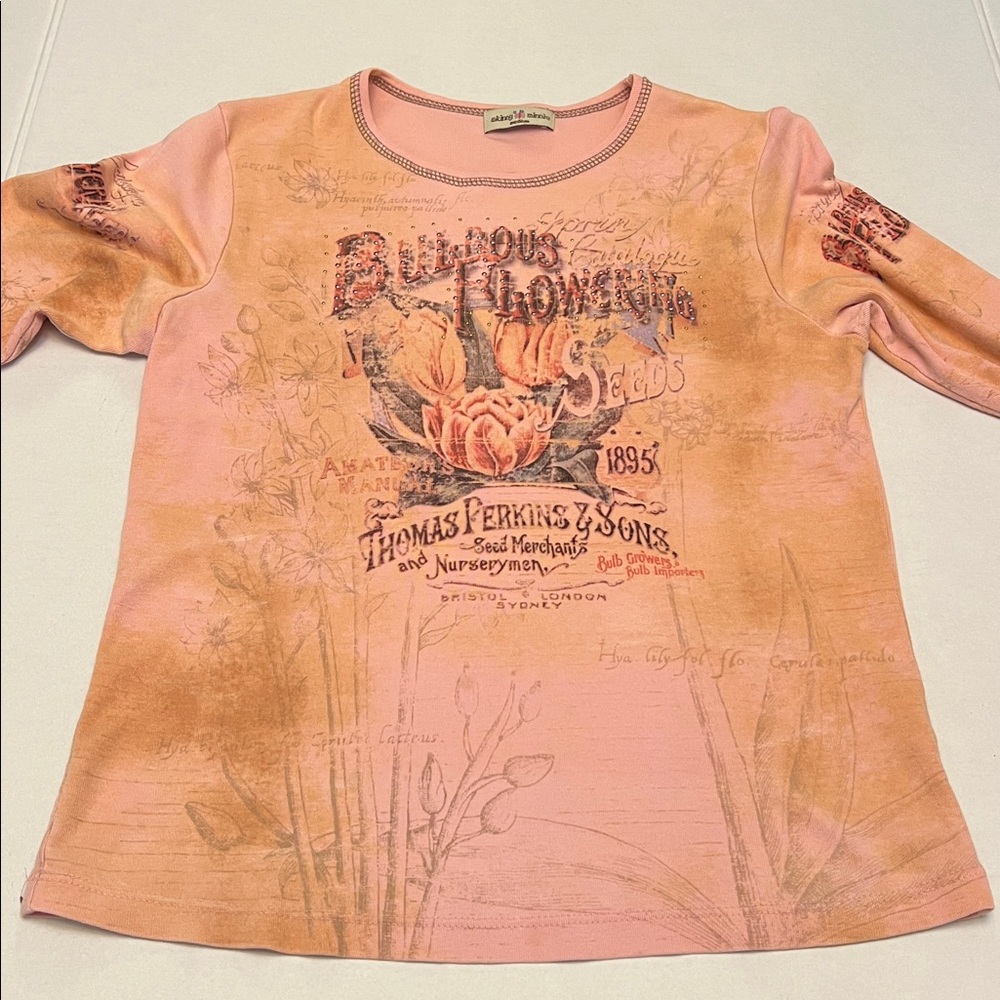 Y2K SKINNY MINNIE PINK RHINESTONE GOTH BOHO GRUNGE LONG SLEEVE TOP MEDIUM - Picture 2 of 16